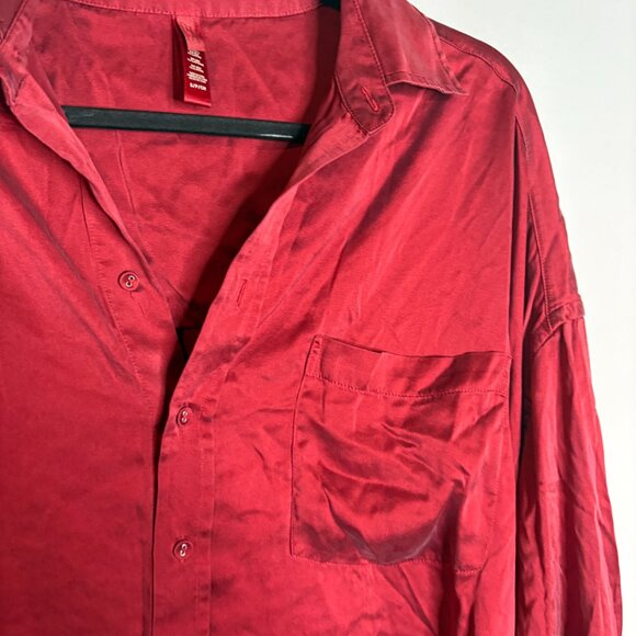 Skims deep red silk oversized pajama tunic shirt - Picture 2 of 5